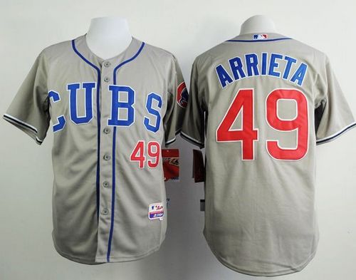 Cubs #49 Jake Arrieta Grey Alternate Road Cool Base Stitched MLB Jersey - Click Image to Close